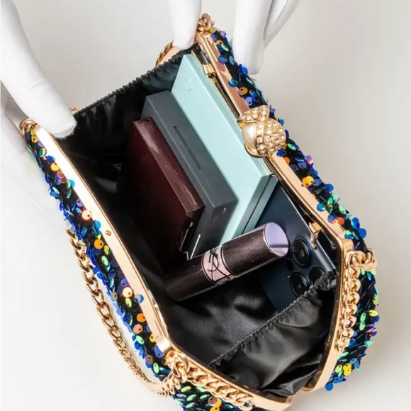 Multicolor Sequin Clutch with Gold Chain NWT - Picture 4 of 4